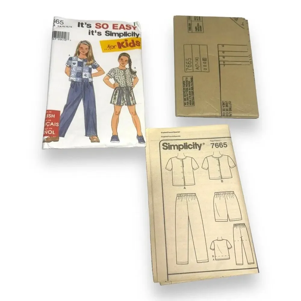 Simplicity Sewing Pattern 7665 Pants Shorts‎ Knit Top Girls Size 7-14 Vintage